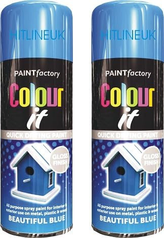 2 x 400ML Beautiful Blue Colour IT Gloss Finish Spray Paint Decorate Wood Metal Paint