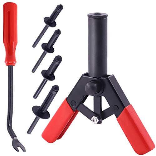 Glarks Juego de 42 pistolas de remache de plástico, herramienta de extracción de cierres y juego surtido de remaches universales para instalar y quitar paneles de puerta de coche y clips de tapicería