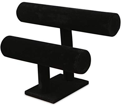 Porta Bracciali Espositore Rotolo Espositore Gioielli Porta Braccialetti Organizzatore di Gioielli in Velluto Espositore per Bracciali, Braccialetti, Orologi (Nero, 2 livelli)