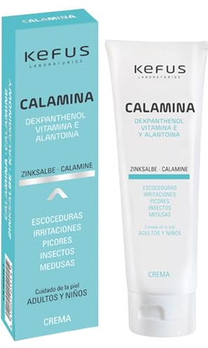 KEFUS Crema Calamina con dexpantenol, alantoina y vitamina B5 - Alivio picaduras mosquitos, insectos y medusas, crema antirozaduras muslos deportistas, Óxido Zinc. Piel Sensible Atópica - 75 gramos