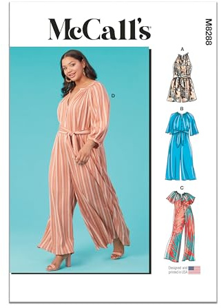McCalls M8288RR Misses' and Women's Romper, Jumpsuits and Sash Sewing Pattern Kit, Design Code M8288, Sizes 18W-20W-22W-24W