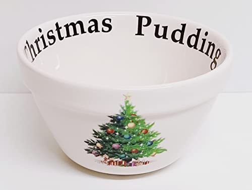 Rainbow Decors Xmas Tree Christmas Pudding Ceramic Decorated Baking Bowl Basin 35 oz 990 ml Hand Decorated UK