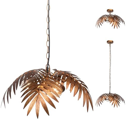 JCPYIUL Retro Verstellbarer Tropischen Kokosnuss Blatt Kronleuchter, Pendelleuchte Höhenverstellbar, Industrieleuchter aus Metall-Rustikaler Blatt-Kronleuchter,-für Küche, Wohnzimmer, Esszimmer