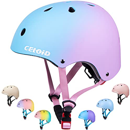 CELOID Kids Bike Helmet,Toddler Skateboard Helmets for Ages 8-10-14 Years Boys Girls，Adjustable Multi-Sport Bicycle Skateboarding Football Roller Skating Scooter Balance Bike Helmet,Blue pink