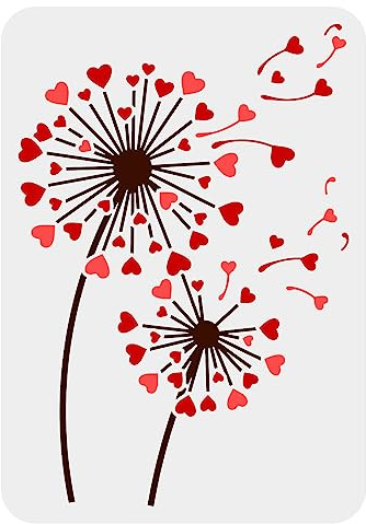 FINGERINSPIRE Coeurs Pissenlit Peinture Pochoir 21x29.7cm Réutilisable Forme de Coeur Taraxacum Dessin Modèle Plantes Thème Évider Pochoir pour Peinture Sur Mur Meubles en Bois DIY Décoration