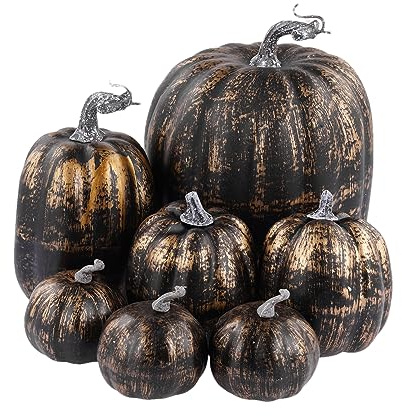 Zucca Autunnale Decorazione per Esterni, 7 Pezzi, Grande, Oro Bianco, Zucca Ornamentale, Decorazione Autunnale, Decorazione per Halloween