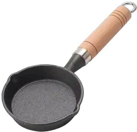Mini poêle à œufs, poêle à frire à un seul œuf | Mini poêle antiadhésive approfondie avec manche en bois,Petite poêle à œufs en fonte, pour omelettes, soupe, ragoût de nouilles, fournitures de cuisine