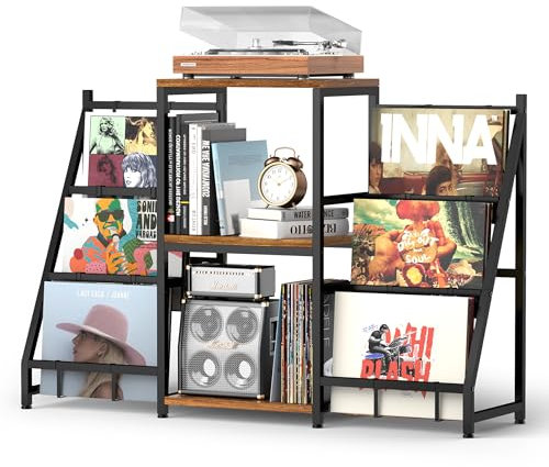 HFHOME Record Player Stand, Vinyl Records Storage 3 Tier Turntable Stand, Record Players Table with Vinyls Storages, Records Player Cabinet for Vinyls Players, Vinyl Holder for Records Storage