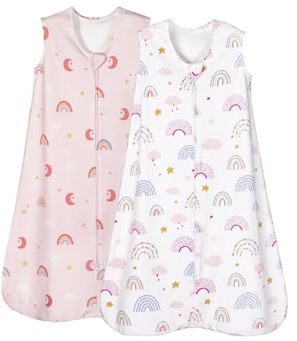 PHF 100% Organic Cotton Baby Blanket, 6-12 Months Baby Wearable Blanket, 2-Way Zipper Infant Blanket for Baby Boys Girls, 2 Pack Comfy Medium Size Sleeping Bags
