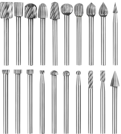 Set di 20 frese in metallo duro, frese di fresatura a doppio taglio con gambo da 3 mm, compatibili con Dremel, utensile per tornitura, accessori per levigatura, intaglio, lucidatura del metallo