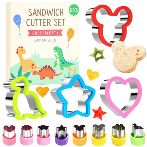 Sandwich Cutter for Children -12 Pcs Cookie Cutters Set,Bread Cutter Set,Fruit Cutters,Dinosaur Heart Star Mouse Shaped DIY Mold for Kids Boys and Girls