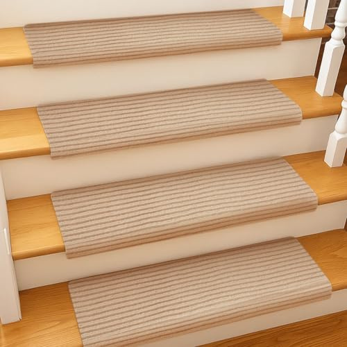 BREEZENEST 15 PCS Self-Adhesive Stair Treads for Carpet Steps - Non-Slip Stair Mats, Fabric Reusable Anti-Slip Stair Pads for Home Pets & Elders (Beige, 60x23cm)
