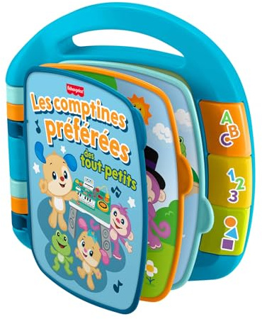 Fisher-Price Juguete de Aprendizaje Libro de Canciones para bebés, Actividad Musical Laugh & Learn con Luces y Sonidos para niños a Partir de 6 Meses, francés, JMC51