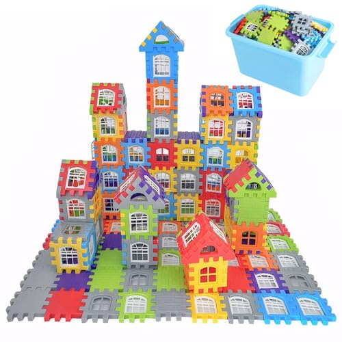 210PCS Waffle Blocks per bambini 3+ Sicuro plastica ad incastro Blocchi educativi Arcobaleno Divertenti set di giocattoli riutilizzabili con custodia