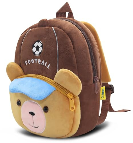 PROTAURI Sac a Dos Pour Enfants pour Garçon 1-4 Ans, Sac a Dos Maternelle Confortable, Cartable Maternelle Léger, Motif Ours Footballeur