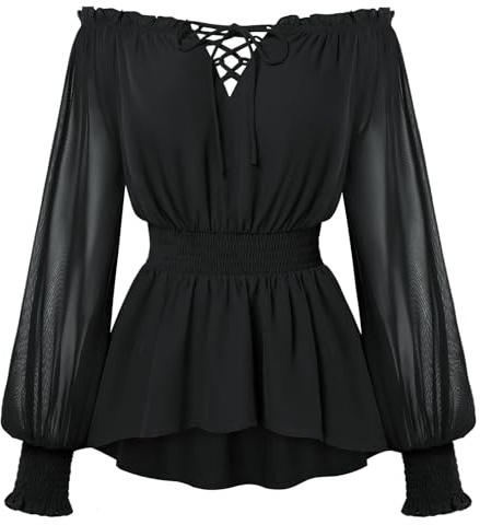 SCARLET DARKNESS Womens Long Sleeve Tops Tunic Peplum Ladies Blouse Casual Cottagecore Vintage Medieval Going Out T Shirts