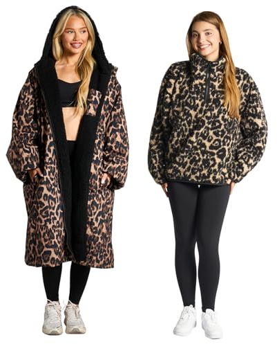 OHS Drying Robe with Matching Fleece Jacket, All-In-One Waterproof Changing Robe & Warm Comfy Fleece Jackets for Women Men - 2 Piece Outdoor Clothing Bundle (S/M, L/XL)