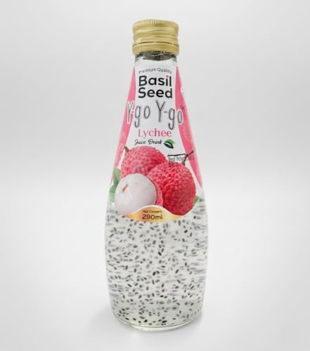 Y-go Y-go Basil Seed Drink 290ml | With refreshing Fruity Juice with Fun and Premium Basil Seeds (Pack of 12, Lychee Flavour)