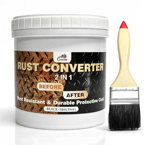 2-in-1 Noire Convertisseur de Rouille & Anti Rouille Primaire,1KG Peinture Antirouille Résistant à l'Eau et à la Chaleu,Anti Rouille Metal Auto,Revêtement Antirouille Durable pour Métal,Acier et Fer