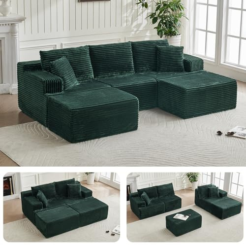 TEYVOKS Modulares U-Form Sofa 262cm - Cloud Couch ohne Montage - Boneless Schlafsofa mit High Resilience Schaumstoff - Modernes Ecksofa für Wohnzimmer und Gästezimmer, Grün
