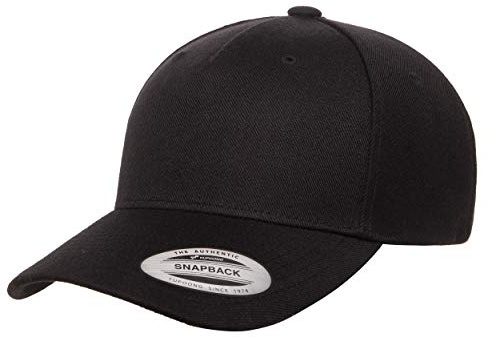 Yupoong Men's YP Classics 5-Panel Premium Curved Visor Snapback Cap, Black, One Size