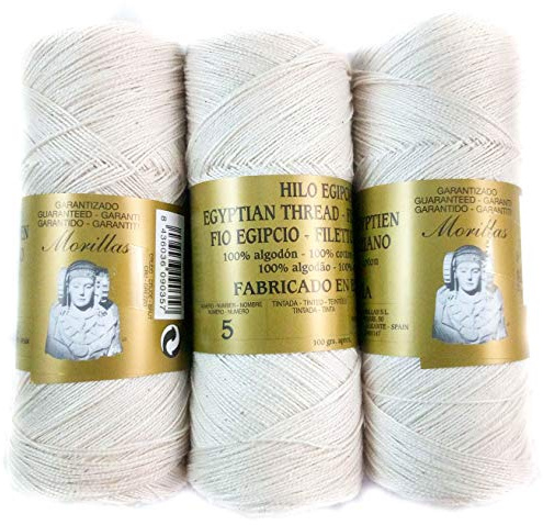 ▷ 100% Egyptisk merceriserad Pearl Cotton Zepelines Pack för DIY och handstickning virkade eller stickade arbeten med elegant finish. (3 st Perlé N5, Rå)