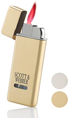 Scott & Webber - Mechero Jet Flame Gas Storm - Encendedor metálico Recargable Ajustable hasta 1300°C - Incluye Caja metálica (Oro Master)