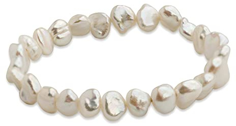 Secret & You Bracciale da donna con perle naturali d'acqua dolce coltivate Barocca Keshi Colori naturali - Bracciale elastico di 18 cm.