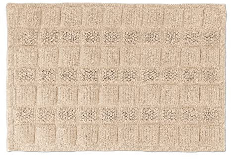 Relaxdays Badematte Baumwolle, 60 x 40 cm, rutschfest, waschbar, Vorleger für Badezimmer, Badteppich rechteckig, beige