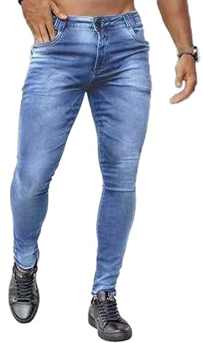 Osheoiso Jean Troué Homme Mode Skinny Slim Fit Pantalon Denim Styles Déchiré Trousers avec Fermeture Éclair Casual Pants Trekking Outdoor Cargo Vintage I Bleu Clair XXL