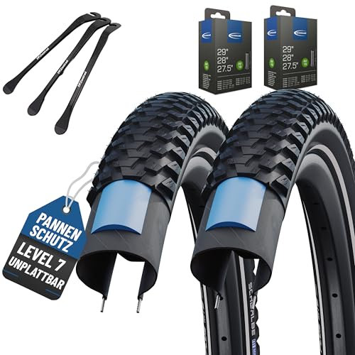 2er Set Schwalbe Fahrradreifen Marathon Plus MTB 29 Zoll (57-622) Reflex auswählbar mit Schläuchen + 3 Metall Reifenheber E Bike (29x2,25 Zoll (57-622), AV-Ventil Schläuche)