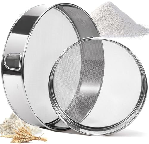 Aieraczy 15/20cm Mehlsieb Edelstahl, 2 Stück 40/60 Mesh Mehlsieb Feinmaschiges, Puderzuckersieb, Küchensieb Fein, Groß Einhand Mehl Sieb Fein für Backen, Reis, Getreide, Bohnen, Obst Gemüse