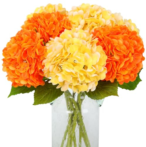 JUSTOYOU Konstgjorda hortensior konstgjorda blommor (gul och orange)