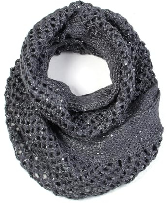 Scarfand's Lacy Knit Patterned Cowl, Infinity Loop Scarves, with Sequins (Gray)
