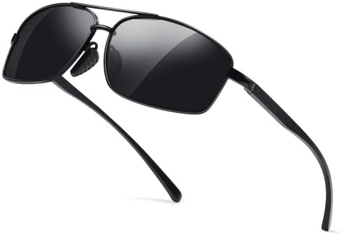 kunchu Sunglasses-Mens-womens Polarised Rectangular Sunglasses-Ladies Lightweight Metal Frame UV400 Protection Retro Sports Travel (black)