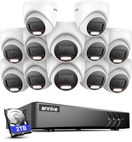 ANNKE Système de vidéosurveillance 3K Lite 16 canaux H.265+ DVR, 16 caméras dôme audio avec double lumière 3K, blanc, étanche IP67, reconnaissance personnes/véhicules, alerte e-mail, 2TB