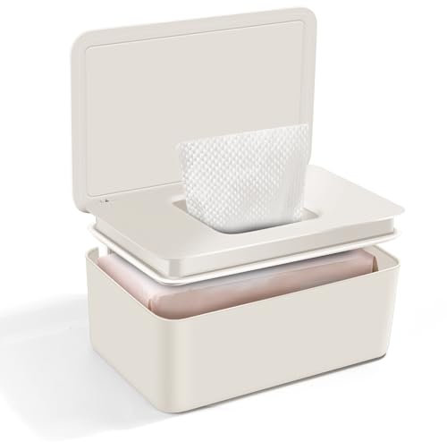 Boîte de Lingettes Humides, Boîte à Lingettes Distributeur pour Bébé, Boîte pour Papier Toilette Humide avec Couvercle pour Bebe, Cuisine, Salon, WC, Voiture (Beige)
