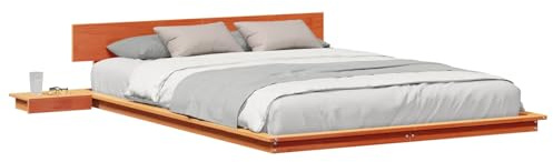 vidaXL Cadre de lit avec tête de lit Marron 140 x 200 cm Bois, Chambre Moderne, Cadre de lit rectangulaire avec Table de Chevet, mobilier Minimaliste pour Un Style Chic