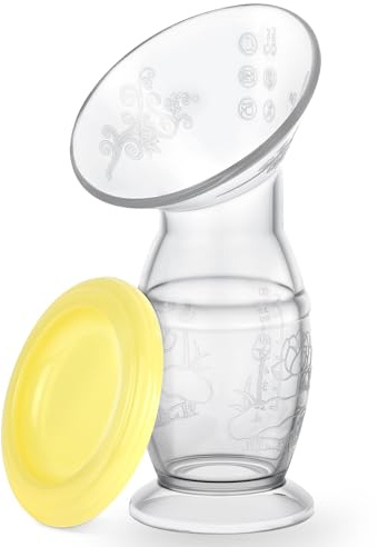 Vicloon Handmilchpumpe, 100 ML Transparent Manuelle Brustpumpe, BPA-frei, Angenehmes & Extrem Weiches Silikon Rettet Jeden Tropfen Muttermilch - Alternative zu Milchauffangschalen - Gelb