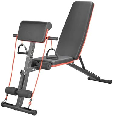 Adjustable Weight Bench Multi Gear Foldable Home Gym Bench, Incline Decline Flat Utility Workout Bench for Strength Training, Sit Ups & Full Body Exercise Up to 660lb Capacity (BLACK-RED)