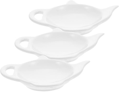 ULTECHNOVO Lot de 3 Supports pour Sachets de Thé en Céramique Blanche, Grandes Soucoupes Porte-Sachet Repose-cuillère Intégrée, Accessoire Pratique pour Organiser Sachets de Thé la Maison