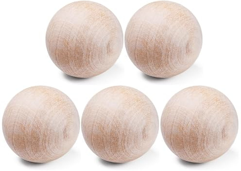 5 bolas de madera de 2.0 in naturales para manualidades, ligeras y fáciles de controlar, pelotas de hockey sobre césped reutilizables para hockey callejero sobre hielo, proyectos de manualidades de