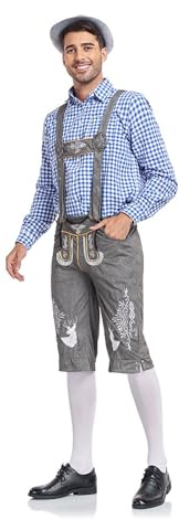 Générique Traditionella ölfestivalkläder för män, rutig skjorta, broderade axelband byxor