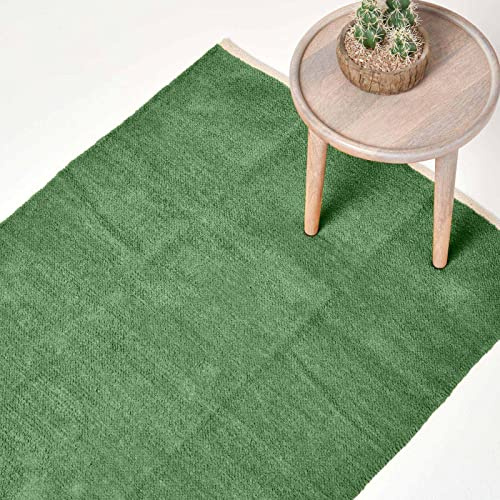 Homescapes Tappeto lavabile in ciniglia, 90 x 150 cm, tessuto a mano, 100% cotone, verde/verde oliva scuro