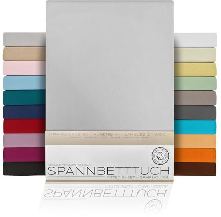 BEAUTEX Sábana Bajera Sábanas de algodón Peinado, Jersey Premium 160g / m², se Puede Seleccionar el tamaño y el Color, Boxspring - 200x200x45 cm, Gris Claro