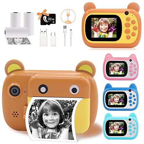 Fotocamera digitale istantanea per bambini, schermo LCD da 6,1 cm, zoom 6x, 24 MP, doppio obiettivo e registrazione di video 1080P, per bambini e bambine, colore marrone