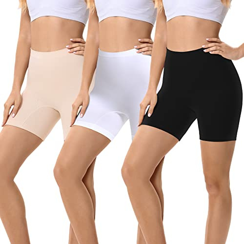 FALARY Underkjol Shorts Kvinnor Boxershorts Kort Leggings Underbyxor Hög Midja Anti-friktion 3 Stycken Svart Vit Beige