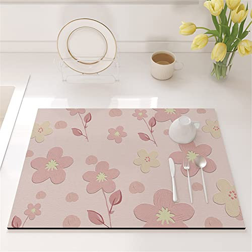 Morbuy Fiori Tappetino Scolapiatti Silicone, Assorbente Tappetini Lavello per Cucina Bancone, Scolapiatti da Lavello Asciugatura Rapida (40x70cm,rosa)