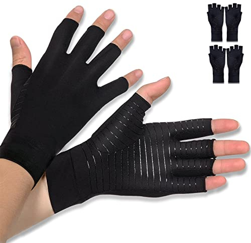 Donfri Guantes Compresión Artrosis Cobre Para Hombre Y Mujer, Guantes Sin Dedos Soporte Mano, Muñequera Para Actividades Como Croché Y Mecanografía