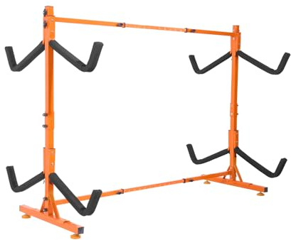 VEVOR Freestanding Kayak Storage Rack, Kayak Stand for 4 Kayak Canoe Paddleboard, Heavy-duty Steel Kayak Hanger Holder with Padded Arms and Adjustable Width, 220LBS Max Load, for Indoor Outdoor Garage